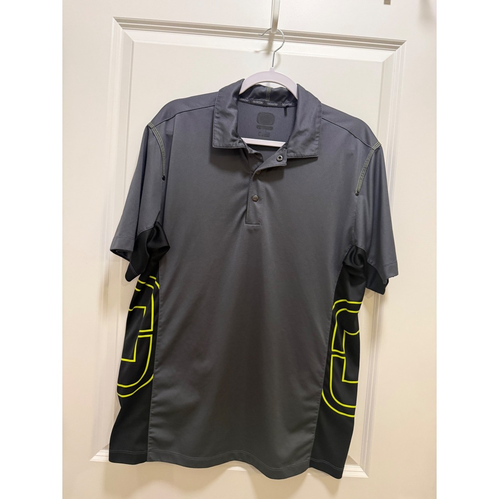 OGIO Mens Performance Golf Polo Shirt Gray Black‎ Neon Yellow Graphic Size Large